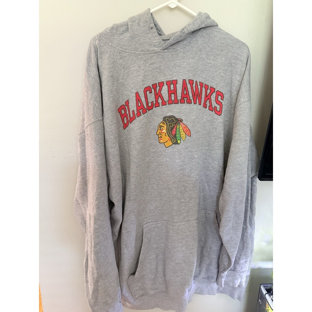 Chicago Blackhawks Gray Pullover Hoodie Men's 4XLT Majestic